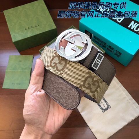 Belt nam nữ GUCCI* bản 3,8cm hoạ tiết Logo nâu đẹp