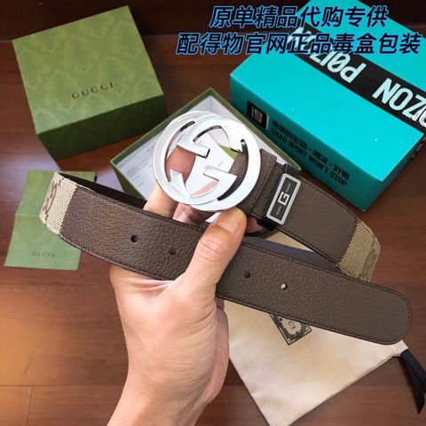 Belt nam nữ GUCCI* bản 3,8cm hoạ tiết Logo nâu đẹp