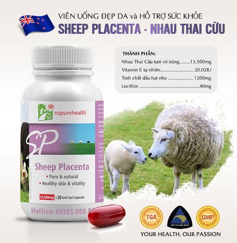  Viên uống nhau thai cừu 13.500 mg Nzpurehealth New Zealand 