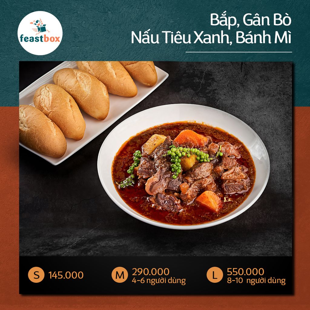 Bắp, Gân Bò Nấu Tiêu Xanh - Bánh Mì