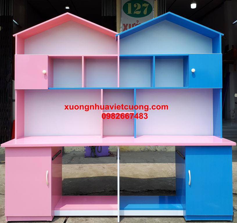 Bàn học nhựa đôi Trẻ Em kết hợp Giá sách Tủ Kệ  SHplastic BH04