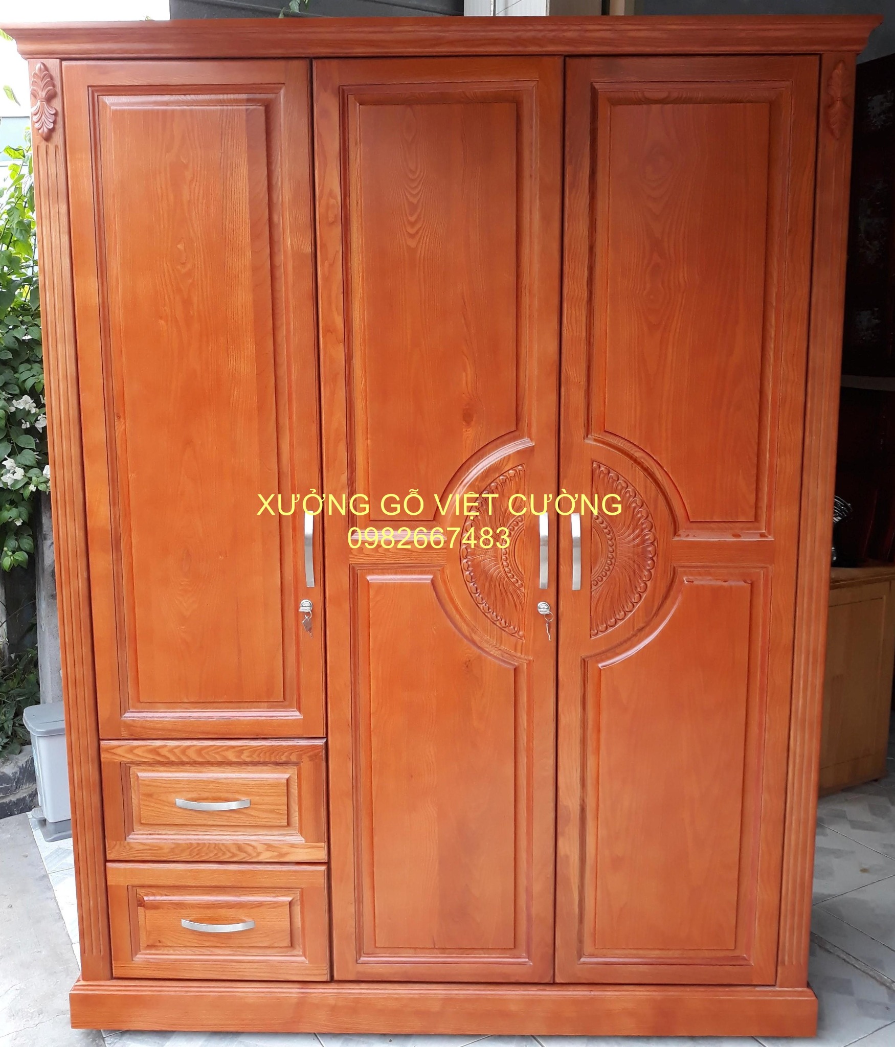 TỦ  GỖ 3 CÁNH XOAN ĐÀO TG307