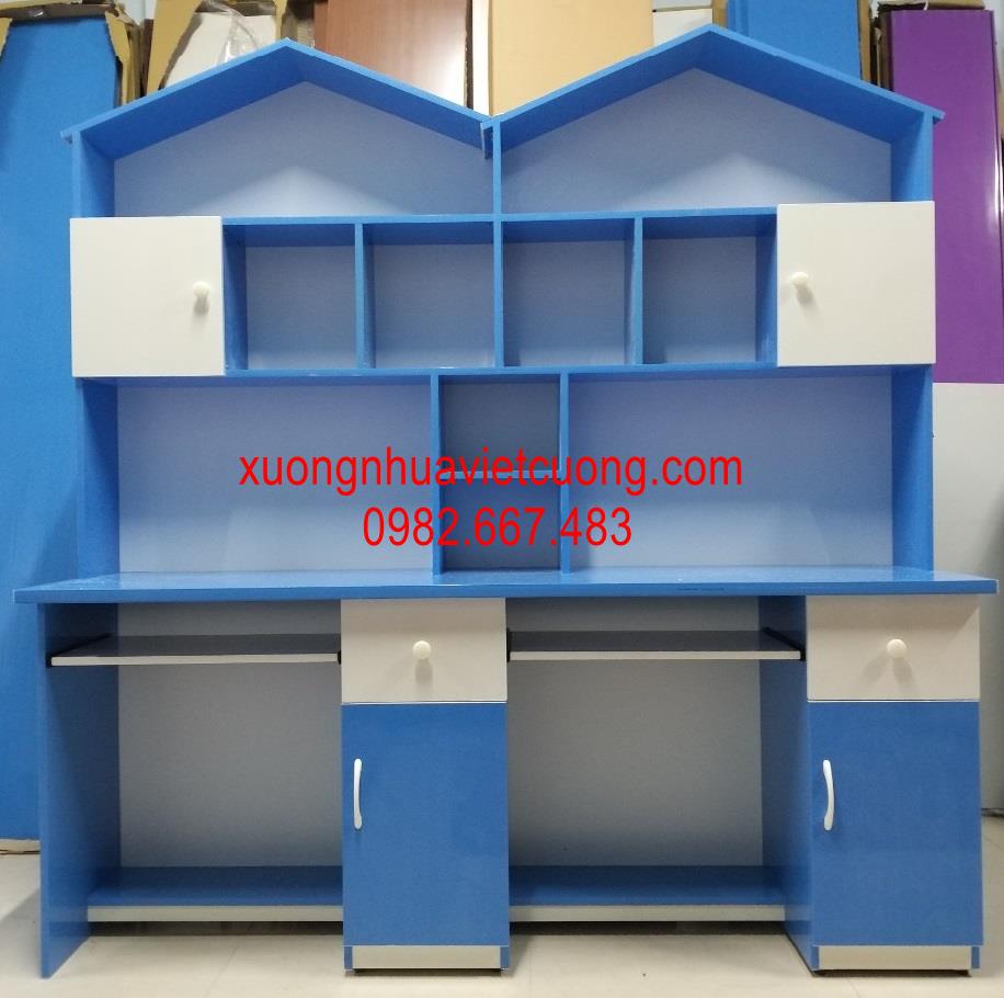 BÀN HỌC ĐÔI 1,6m LIỀN GIÁ SÁCH BHD257