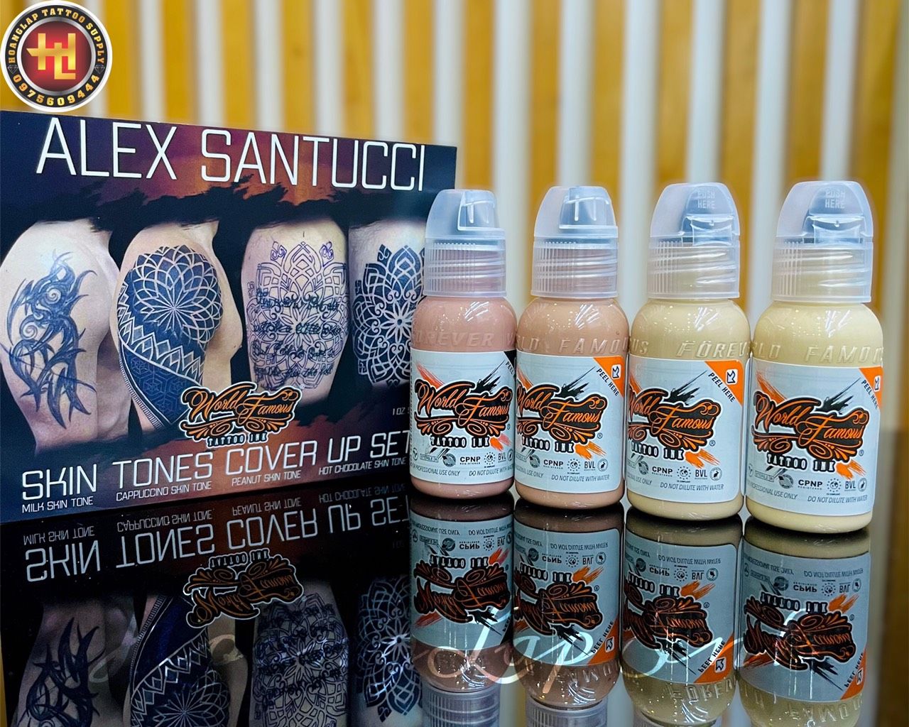 SET Mực Xăm WORLD FAMOUS ALEX SANTUCCI SKIN TONES COVER UP - SET Màu Da - Lọ 1OZ - SET 4 Lọ