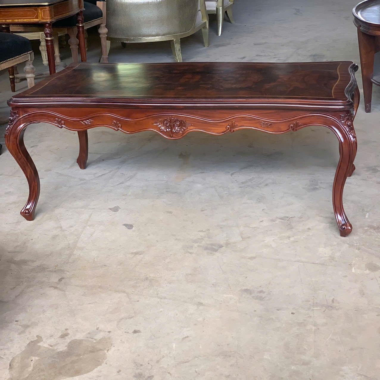 BÀN TRÀ CỔ ĐIỂN  LOUIS XV GỖ MAHOGANY MÀU NÂU