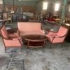 BÀN TRÀ CỔ ĐIỂN OVAL GỖ XÀ CỪ ỐP ĐỒNG THAU