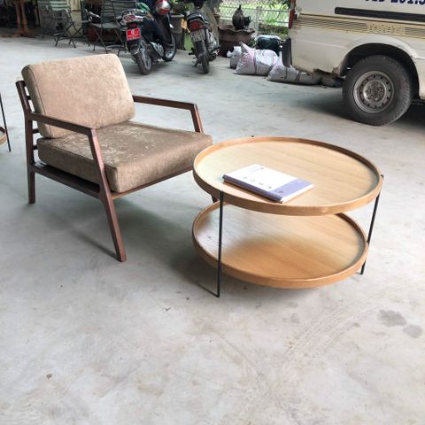 BÀN TRÀ TRÒN 2 TẦNG HUMLA GỖ SỒI 90CM