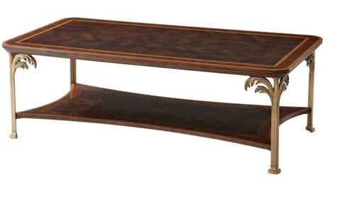 Bàn trà cổ điển 2 tầng gỗ Mahogany họa tiết cây cọ