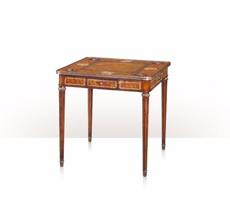 5205-058 Table - Bàn A laurel burl and flame mahogany banded card table