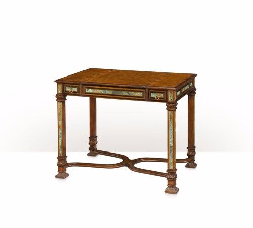 5205-078 Table - Bàn A pollard burl and turquoise stone inlaid games table