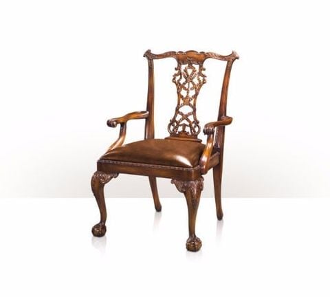 Ghế ăn cổ điển có tay Chippendale Carved Armchair with Leather Seat (4100-260 )