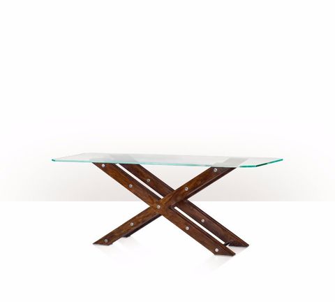 Bàn Glass Top Table with Wooden X-Base 5300-137