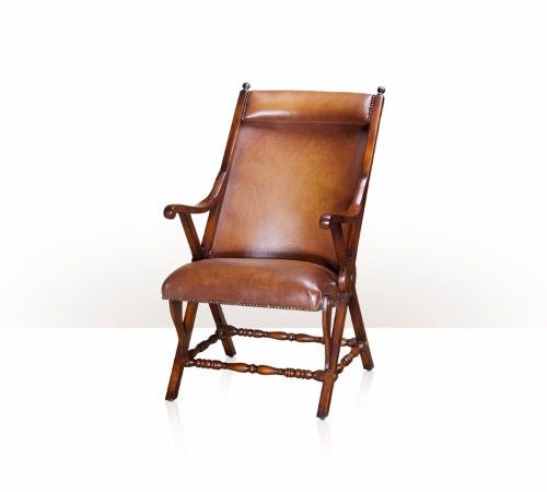 Ghế ăn cổ điển Vintage High Back Leather Armchair with Wooden Frame(4200-078)