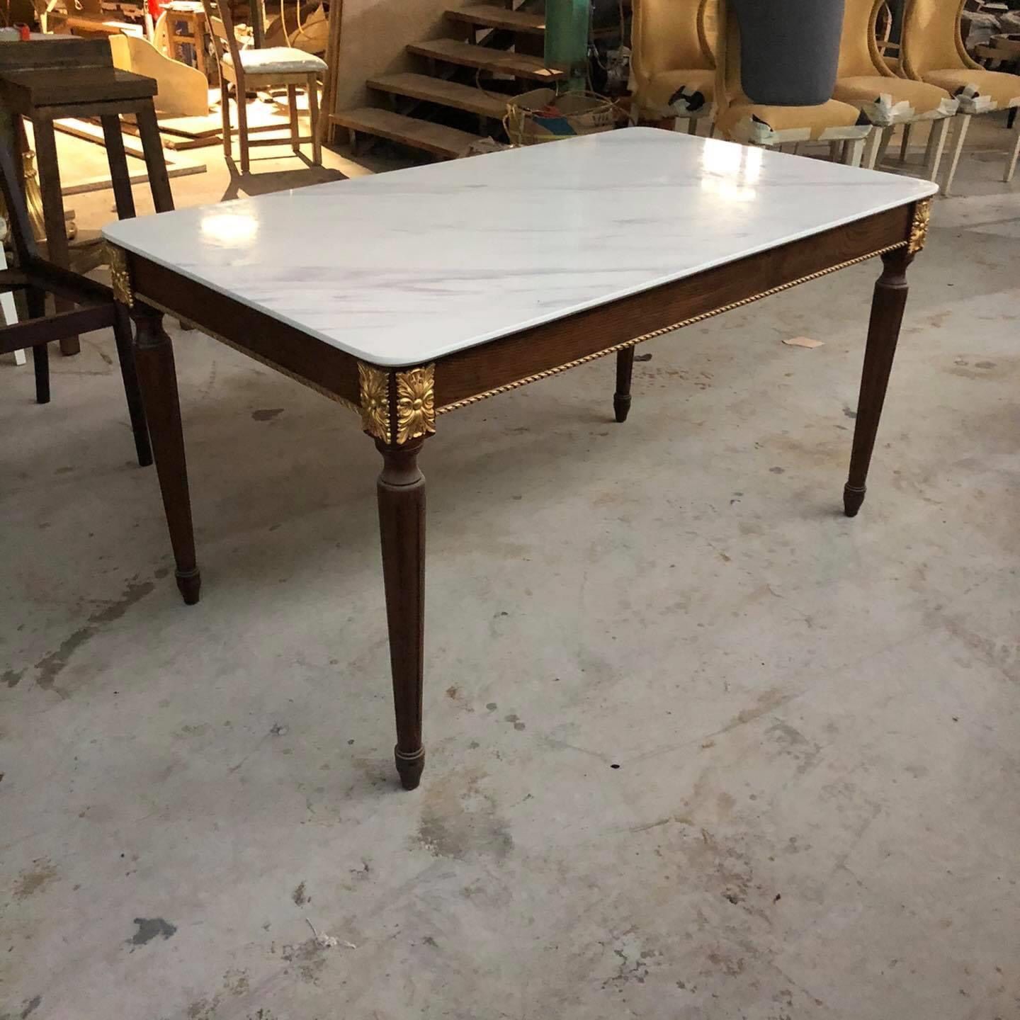 BÀN ĂN CỔ ĐIỂN LOUIS 16 CHỮ NHẬT MẶT ĐÁ