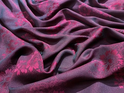  Gấm Lụa Hoa Mới Đỏ Mận- HẾT 