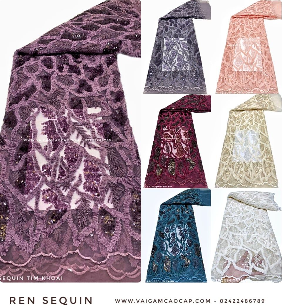 Vải Ren Nhung Đính Sequin