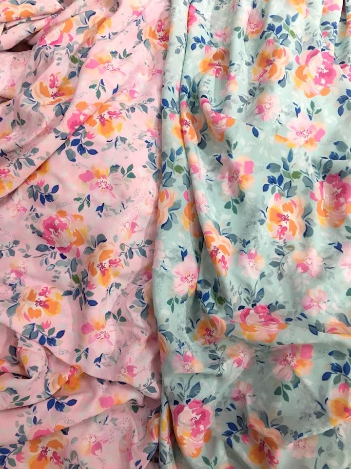 Vải lụa hoa in KTS - HẾT