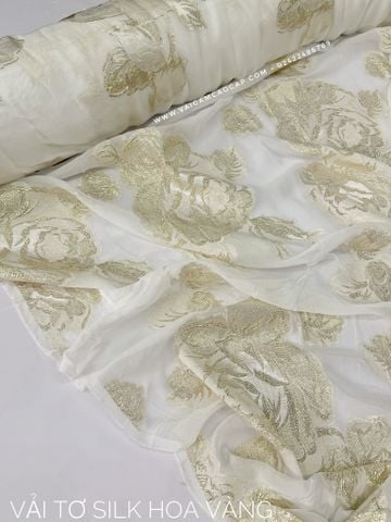  Vải Tơ Silk Hoa Vàng 