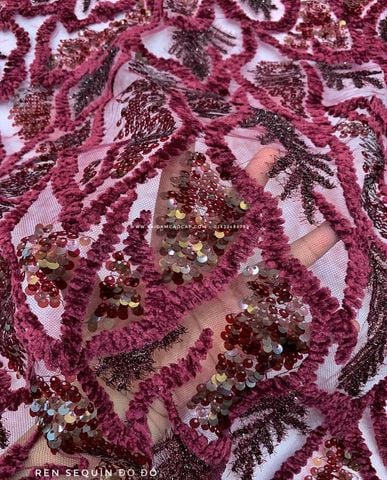  Vải Ren Nhung Đính Sequin 