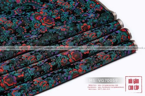  Vải Gấm Hoa Đỏ nền đen - HẾT 