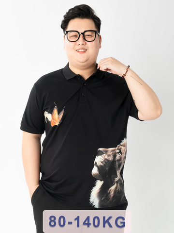 Áo Polo Đen In Sư Tử Big Size Nam