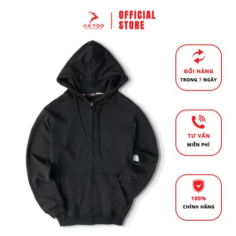 Áo Hoodie Zip Đen Trơn Nỉ Da Cá Bigsize- AK NI A1