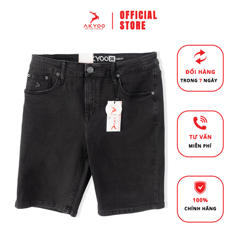 Quần Short Jean Đen, Vải Jean Co Giãn 4 Chiều, Màu Đen Dễ Phối Đồ Dành Cho Nam Bigsize 80-140kg