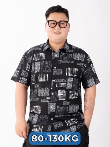 Áo Sơ Mi Đen Ngắn Tay Big Size Nam In Họa Tiết