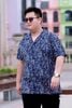 Áo Sơ Mi Xanh Ngắn Tay Big Size Nam Cổ Vest In Họa Tiết