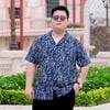 Áo Sơ Mi Xanh Ngắn Tay Big Size Nam Cổ Vest In Họa Tiết