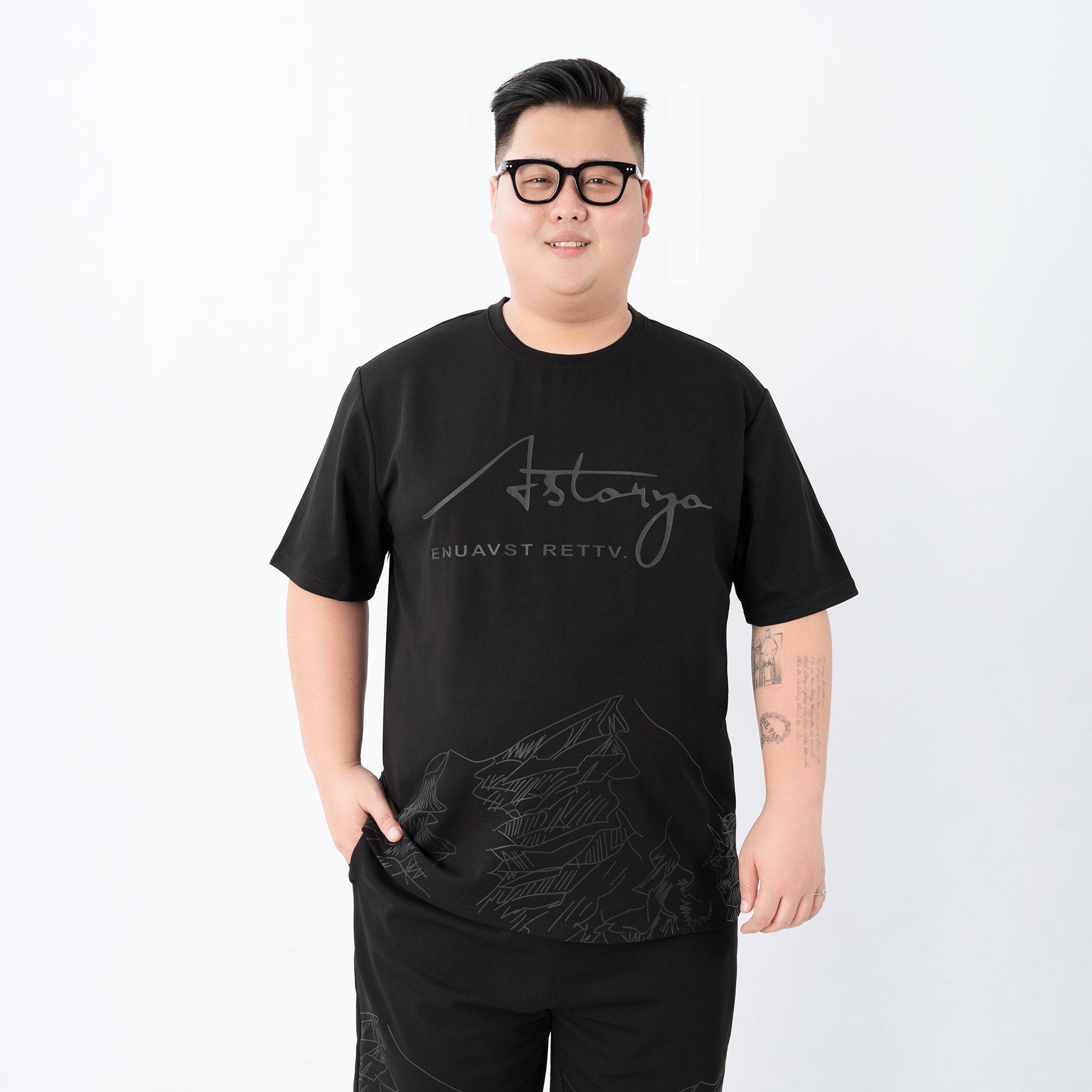 Bộ Đồ Thun Đen In Họa Tiết big size nam