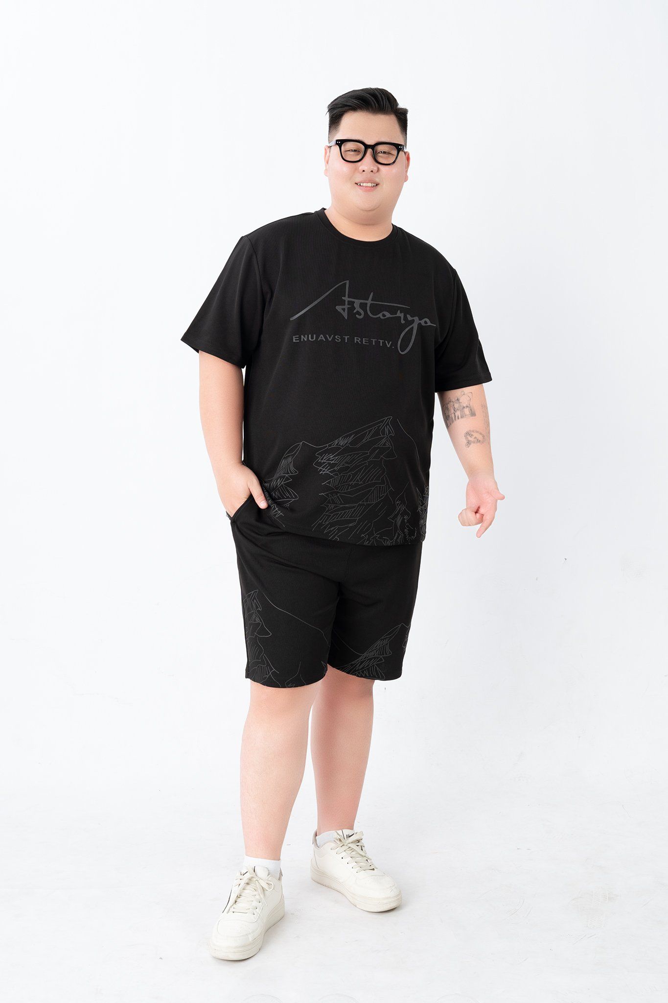 Bộ Đồ Thun Đen In Họa Tiết big size nam