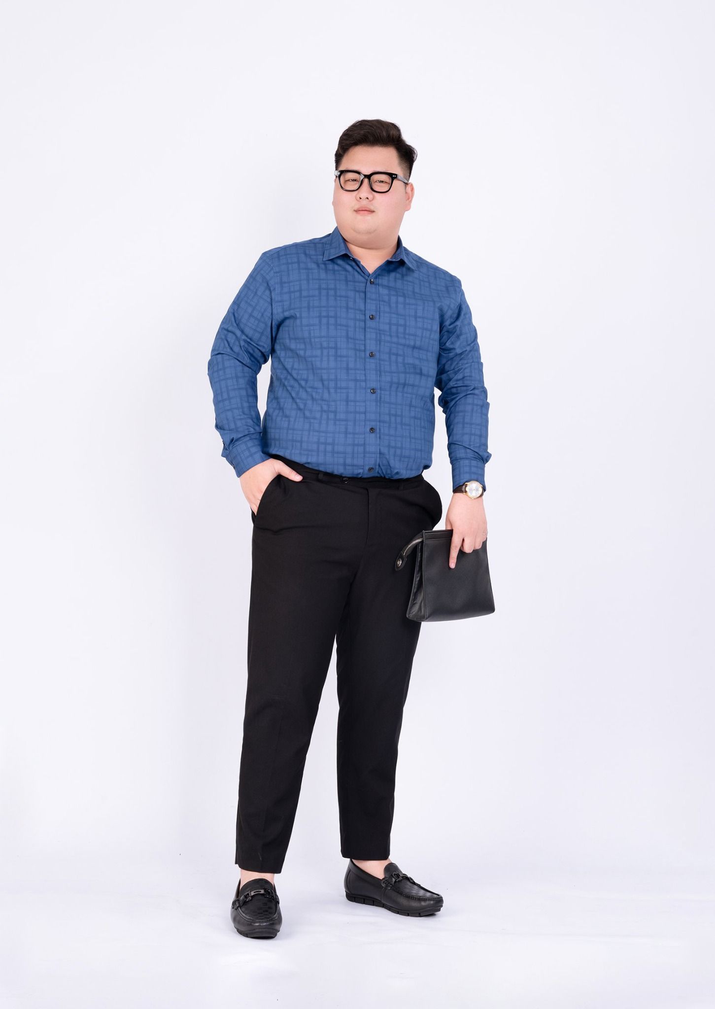 Áo Sơ Mi Xanh Dài Tay Big Size Nam