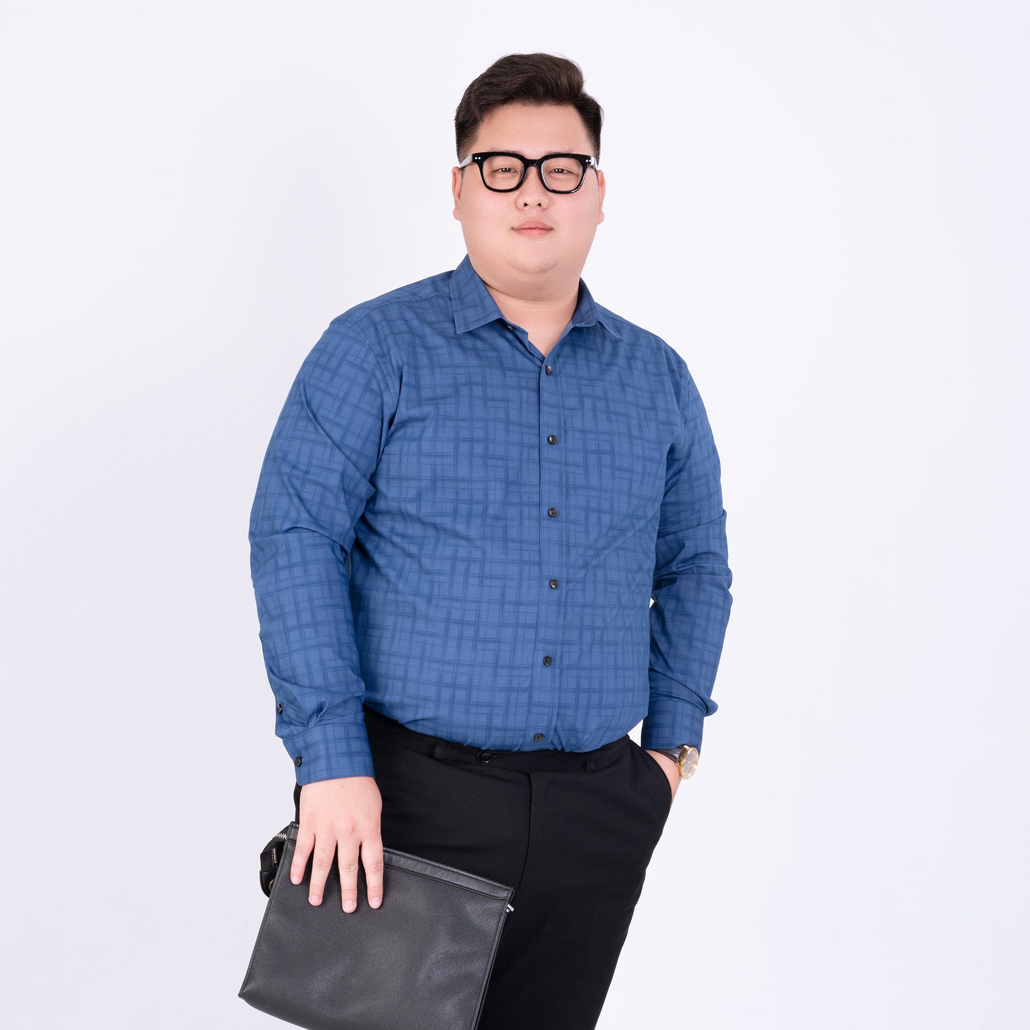 Áo Sơ Mi Xanh Dài Tay Big Size Nam