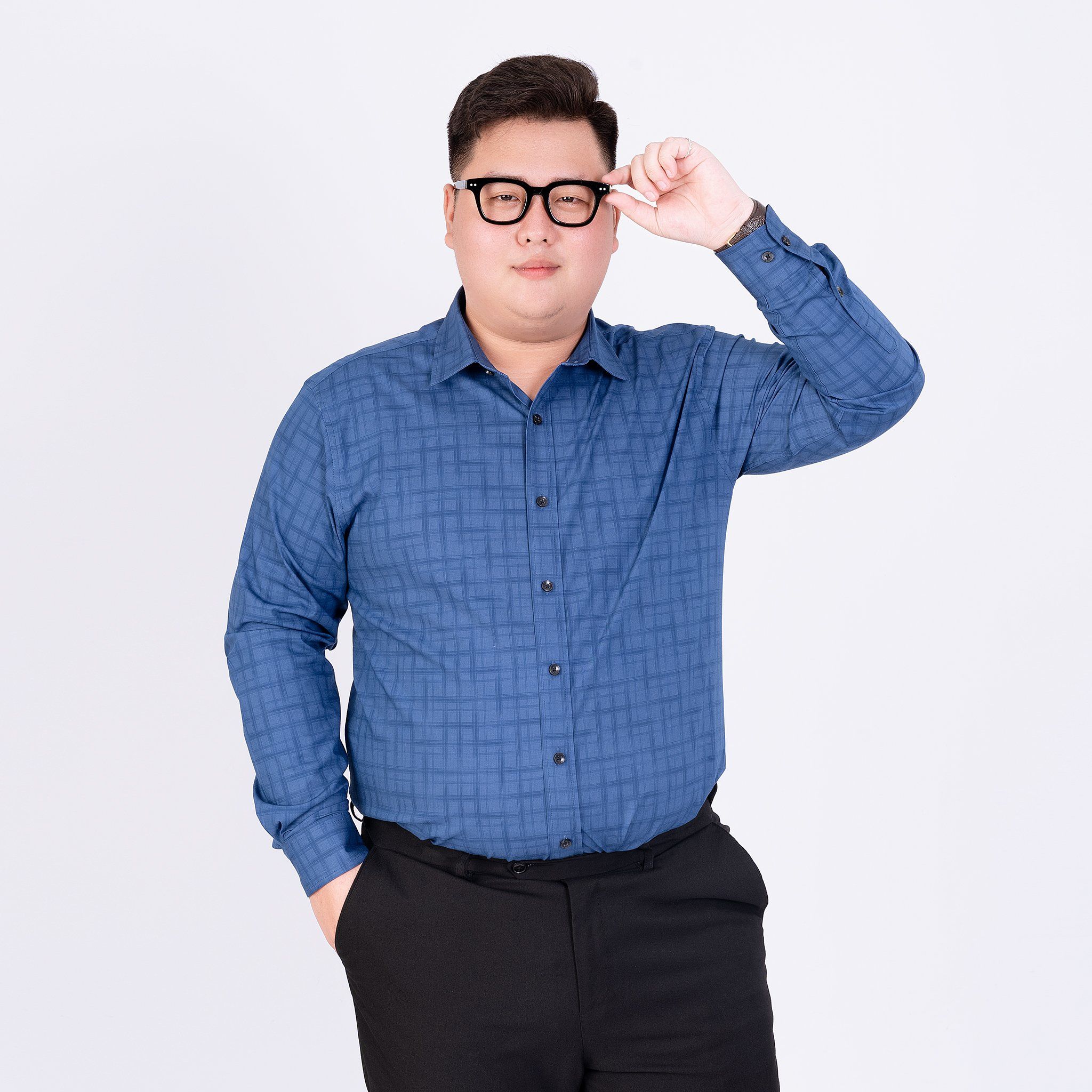 Áo Sơ Mi Xanh Dài Tay Big Size Nam