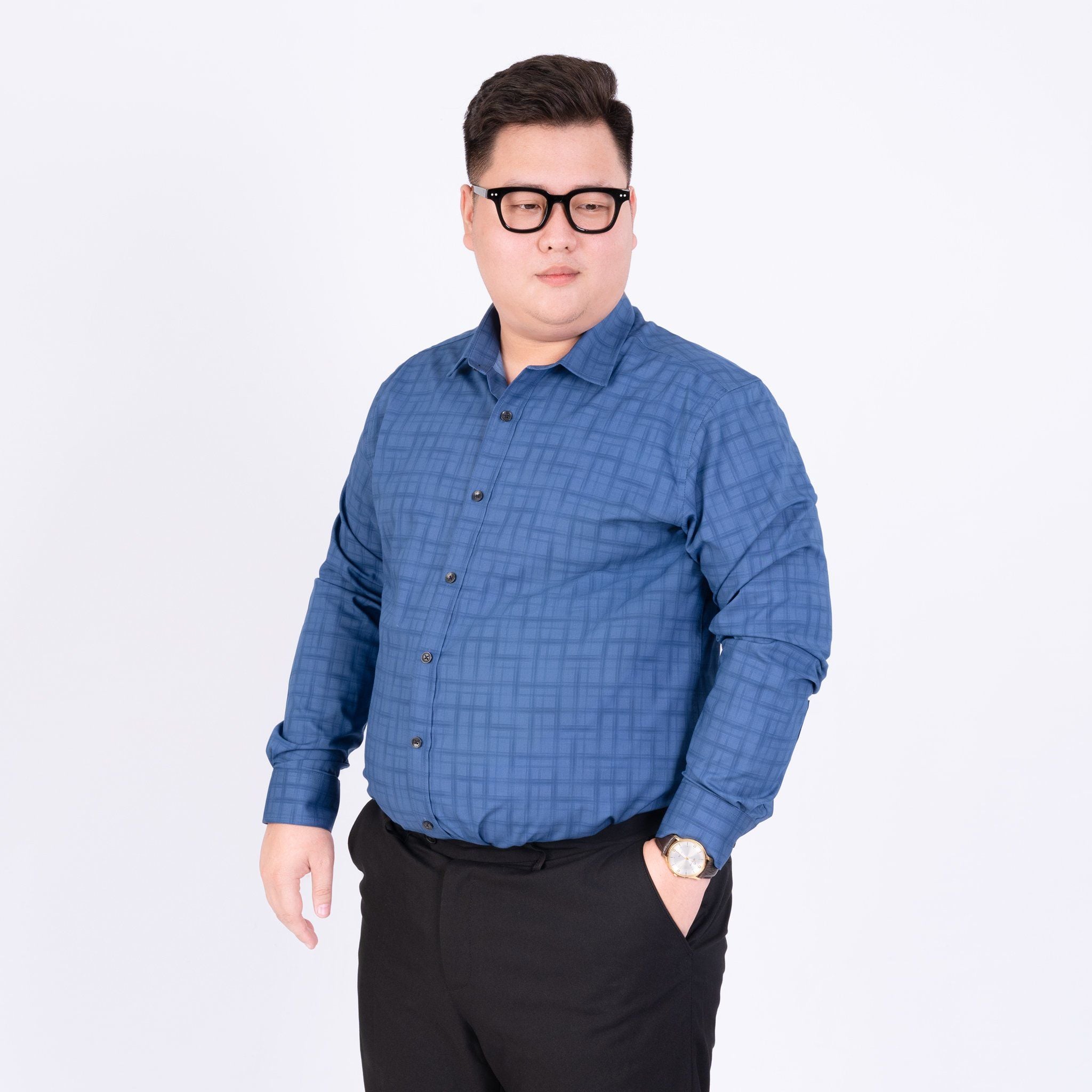 Áo Sơ Mi Xanh Dài Tay Big Size Nam