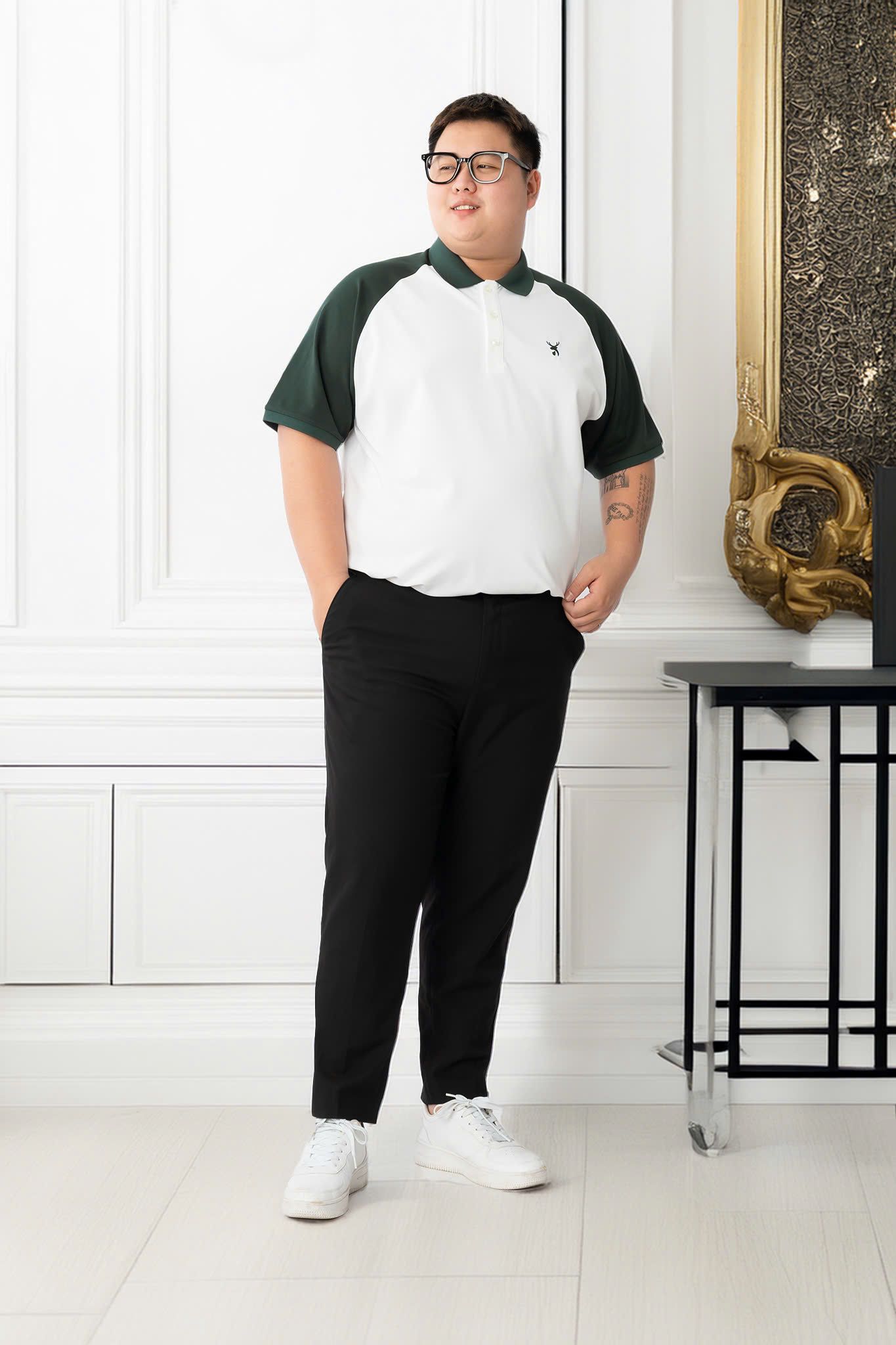 Áo Polo Trắng Tay Xanh Big Size Nam