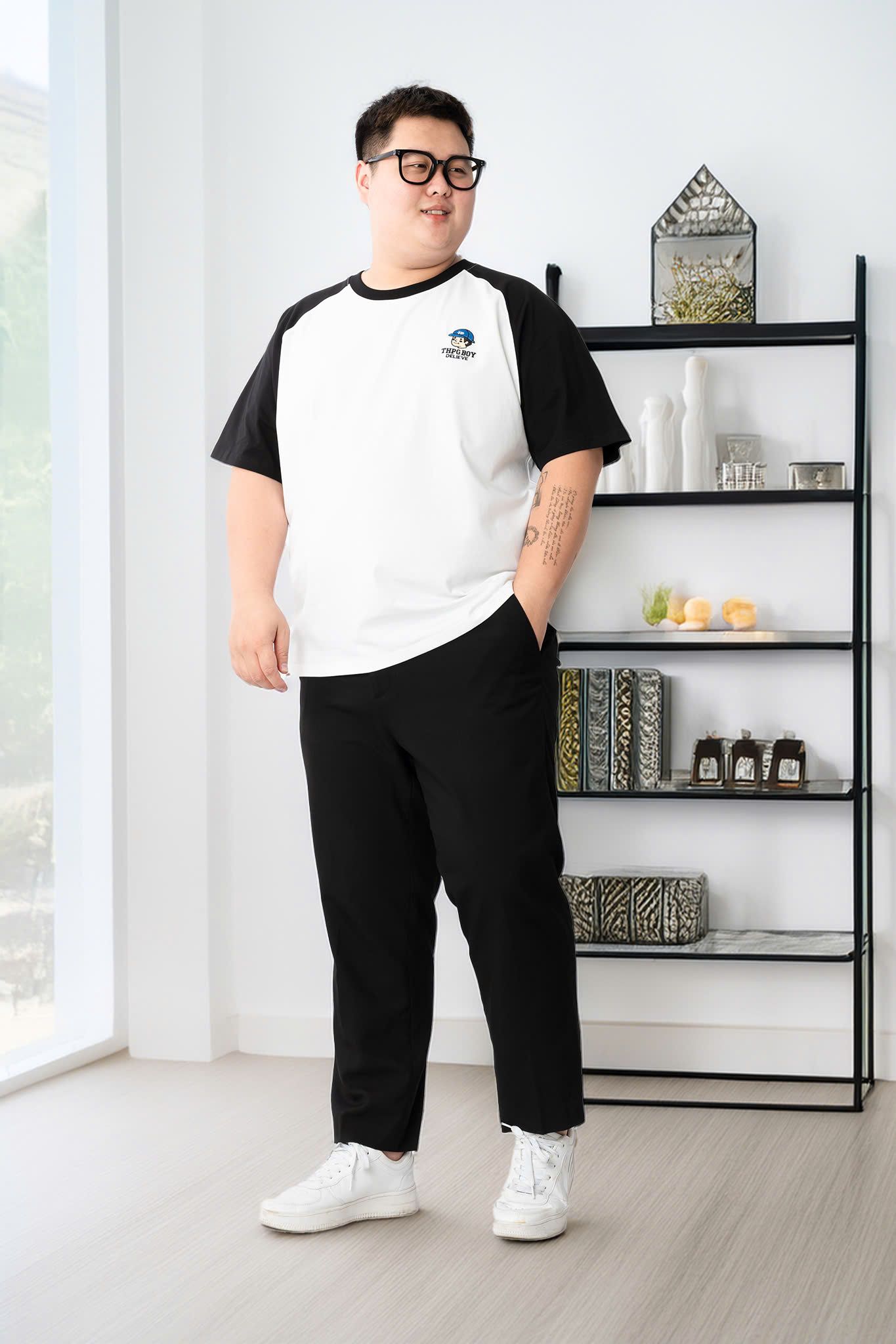 Áo Thun Trắng Tay Đen Big Size Nam