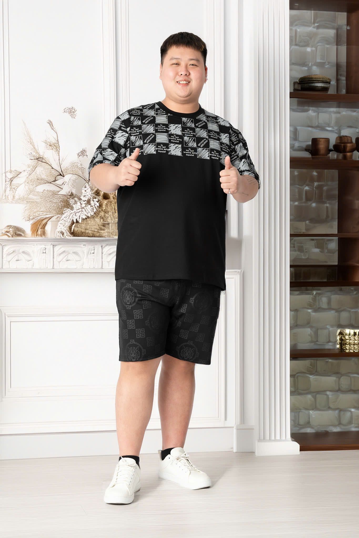 Áo Thun Đen Big Size Nam In Caro