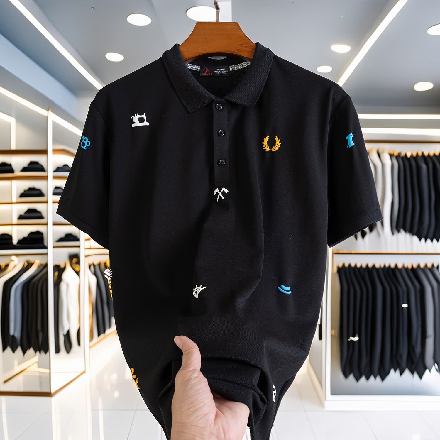 Áo Polo Đen Big Size Nam In Hình Nổi