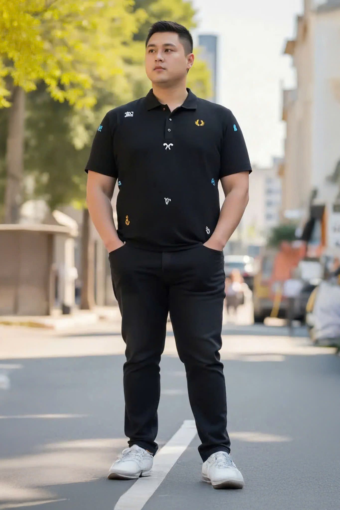 Áo Polo Đen Big Size Nam In Hình Nổi