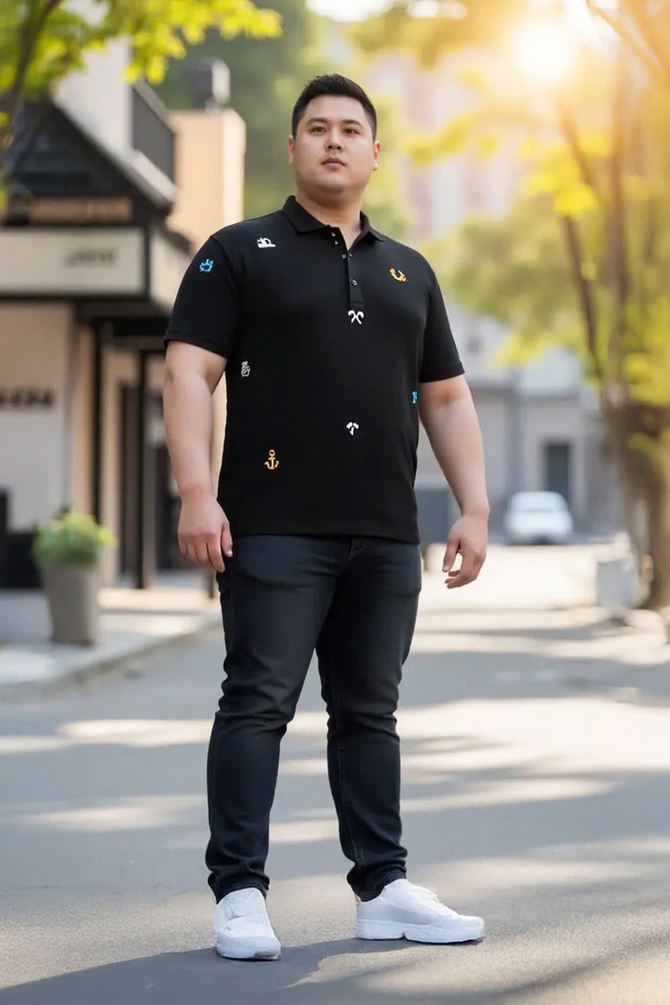 Áo Polo Đen Big Size Nam In Hình Nổi