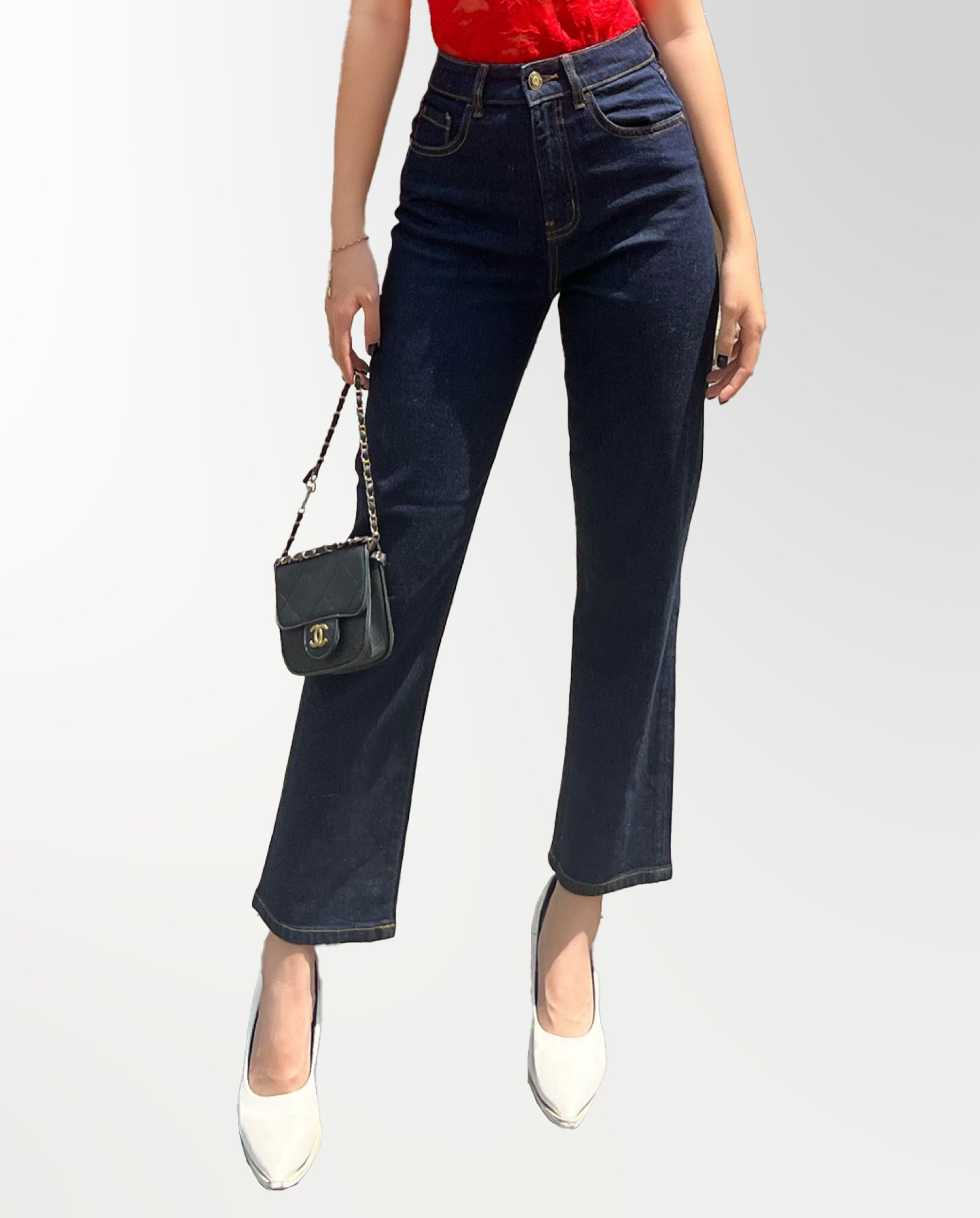 Quần Jeans Lửng Dáng Suông Phối Chỉ Caramel. Caramel Thread Ankle Straight Jeans - 222WD2093B1