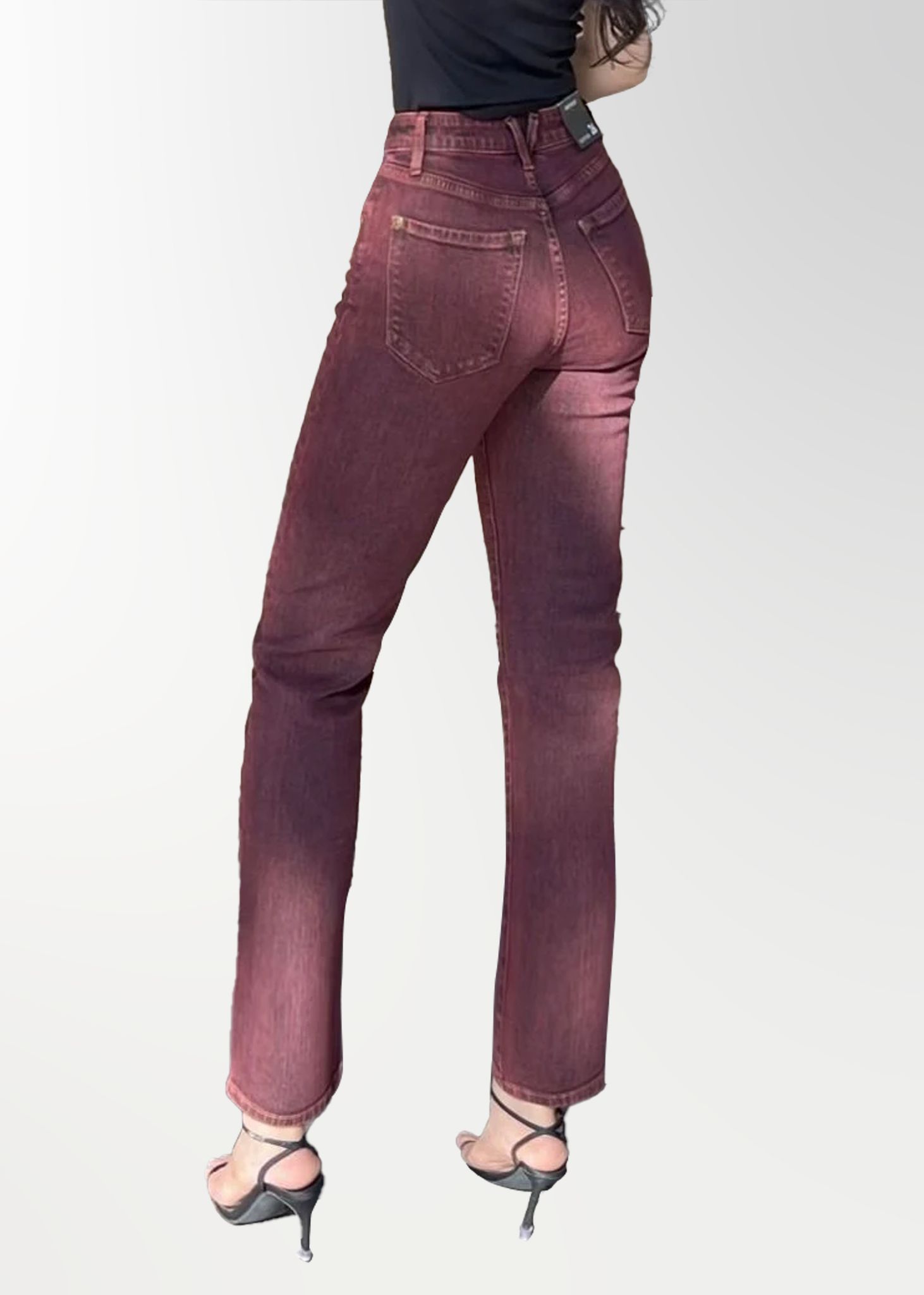 Quần Jeans Nữ Dáng Straight Màu Đỏ Rượu Vang. Wine Red Women's Straight Jeans - 122WD2083F4
