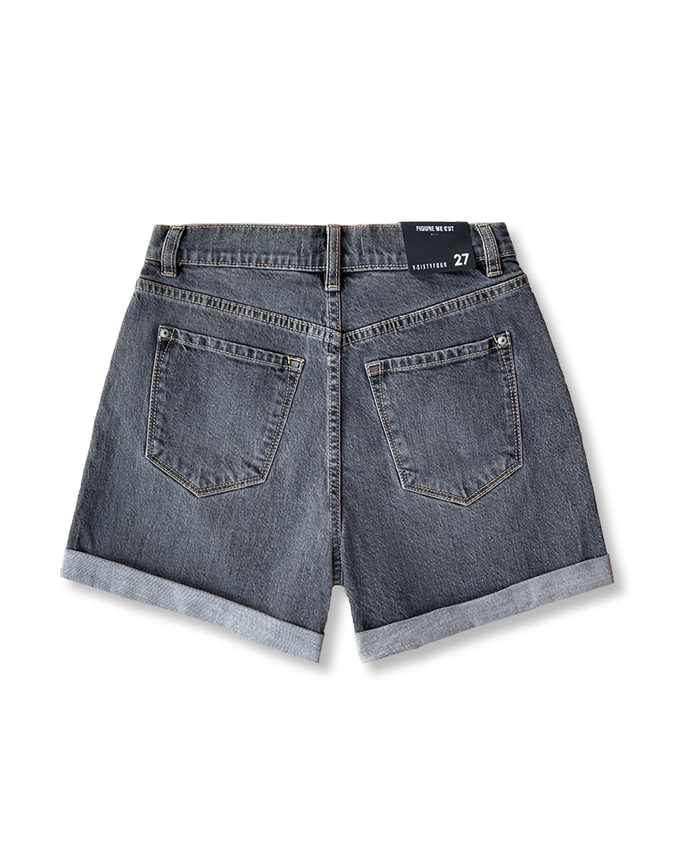 Quần Short Nữ Dáng Suông Xắn Gấu Màu Xám. Women's Gray Folded Hem Loose-Fit Shorts - 221WD2103B2
