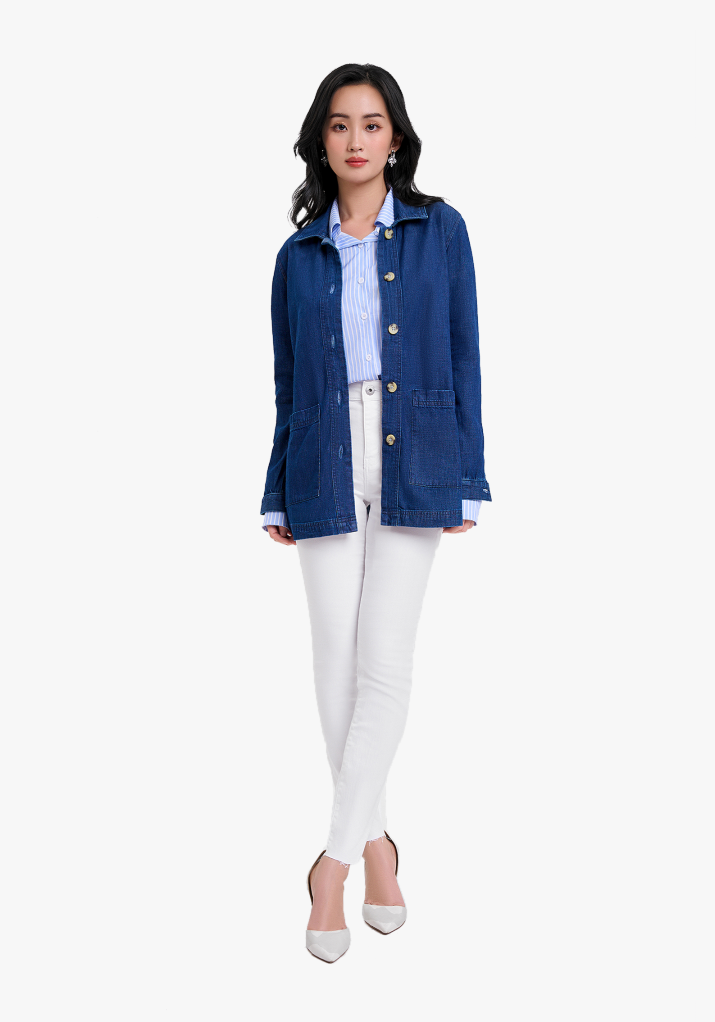 Áo Khoác Denim Nữ Dáng Dài. Denim Lab Coat - 122WD2044B2
