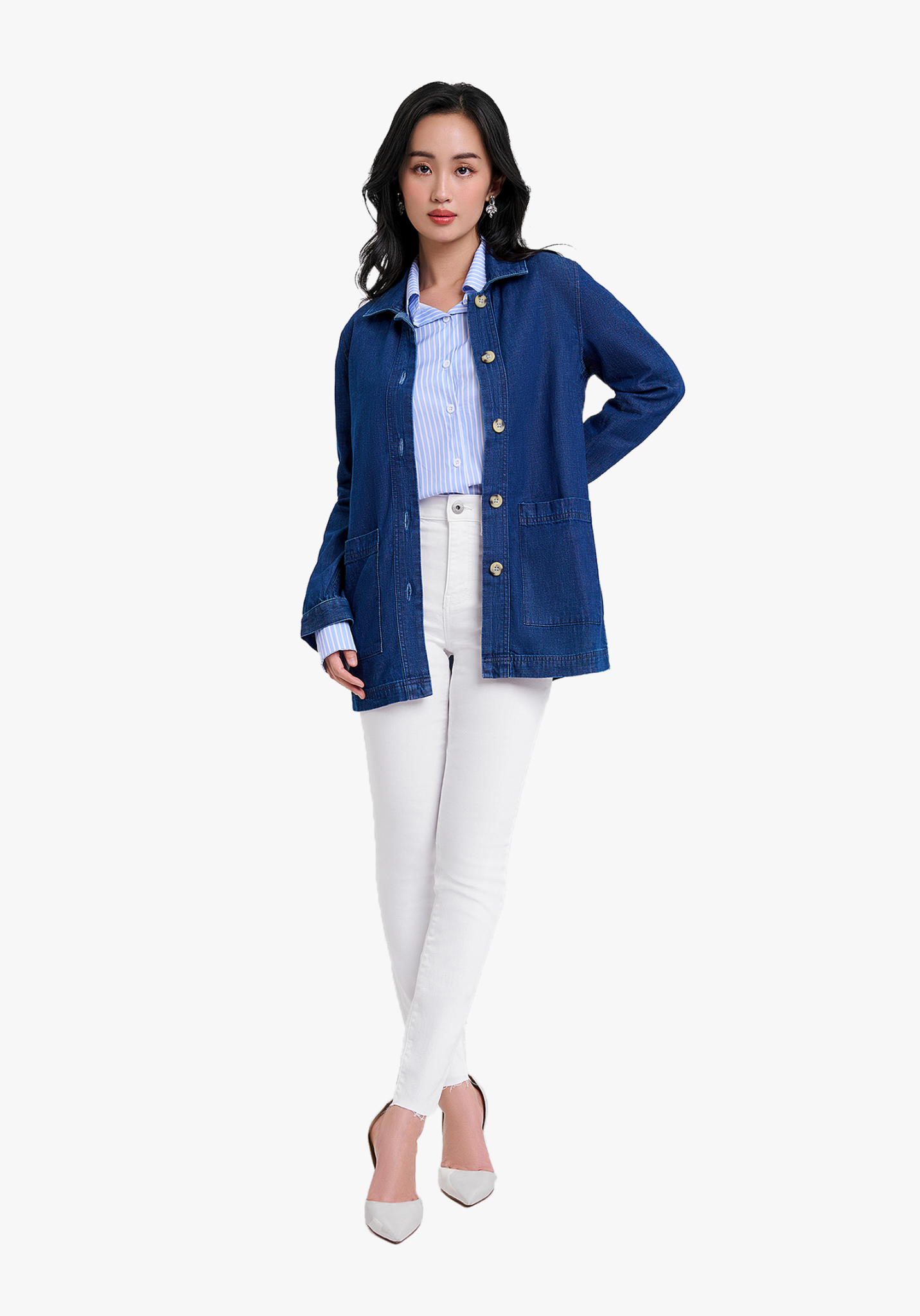 Áo Khoác Denim Nữ Dáng Dài. Denim Lab Coat - 122WD2044B2