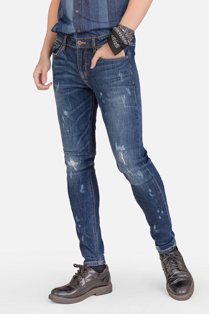 Quần jeans nam dáng ôm. Zigzag Distressed Skinny Jeans - 120MD4081F2970