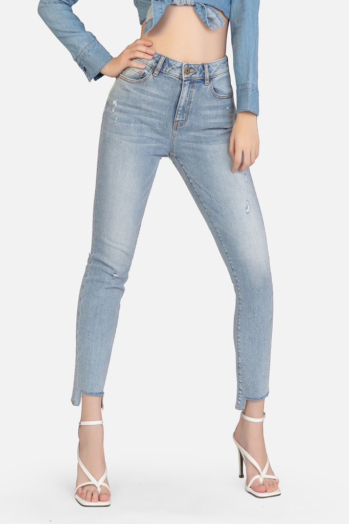 Quần jeans nữ dáng ôm vừa, cắt lai. Fray Hem Slim Jeans - 120WD2082F1930