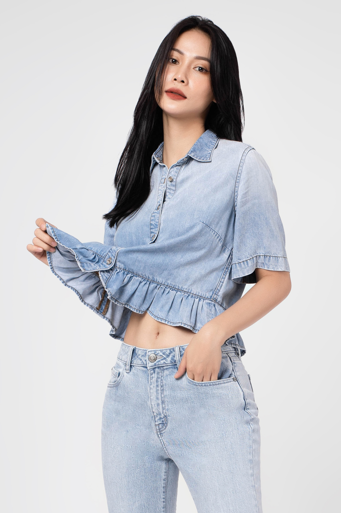 Áo cổ V buộc nơ phối bèo  Thời Trang Minh Trúc